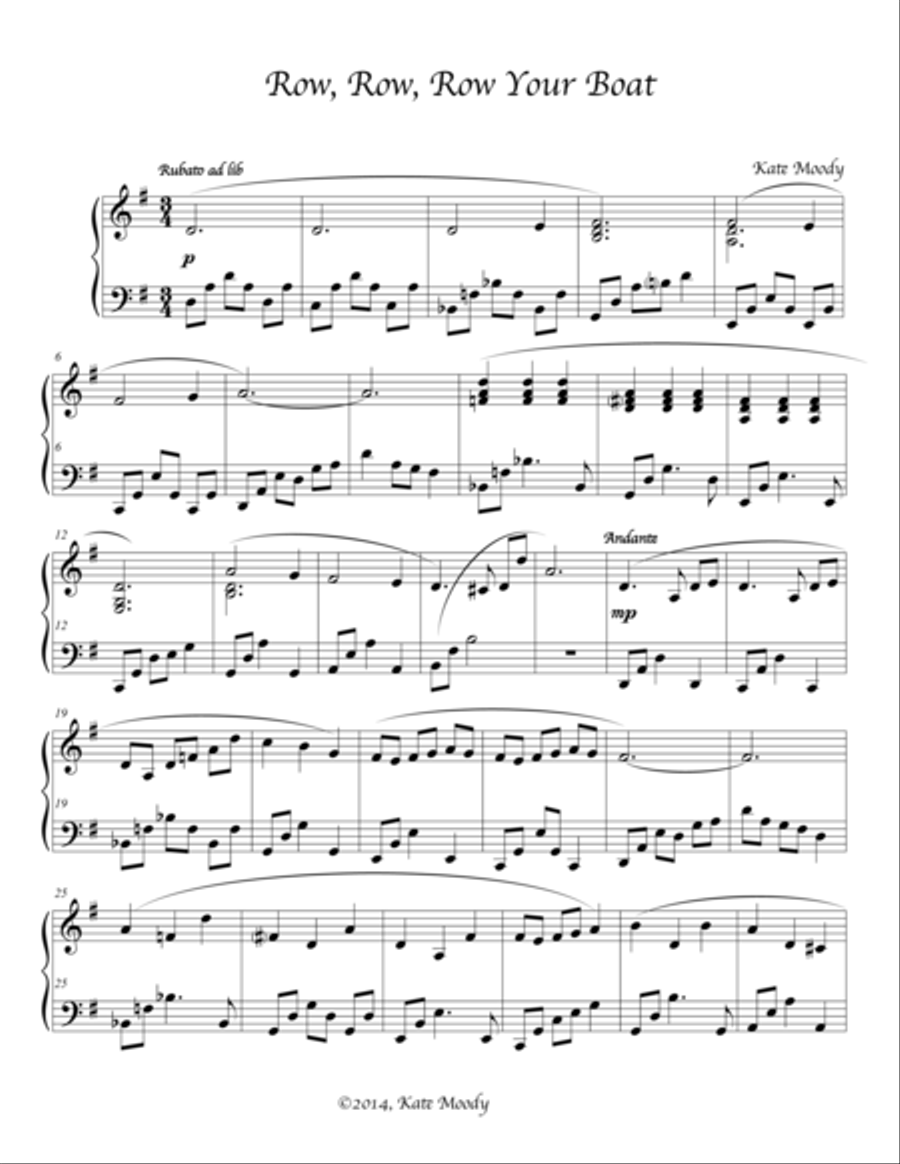 Row, Row, Row Your Boat Piano Solo scores gallery preview page 1