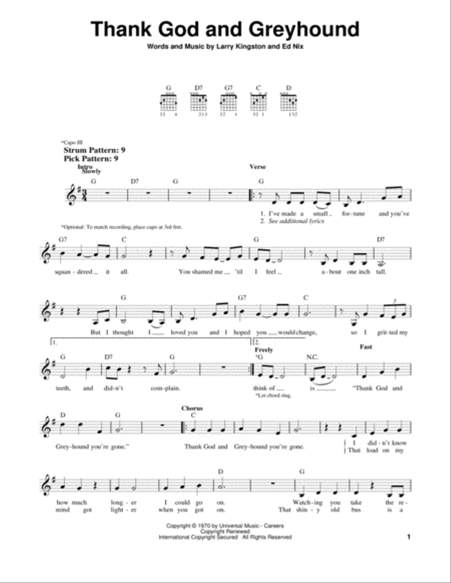 Thank God And Greyhound Electric Guitar scores gallery preview page 1