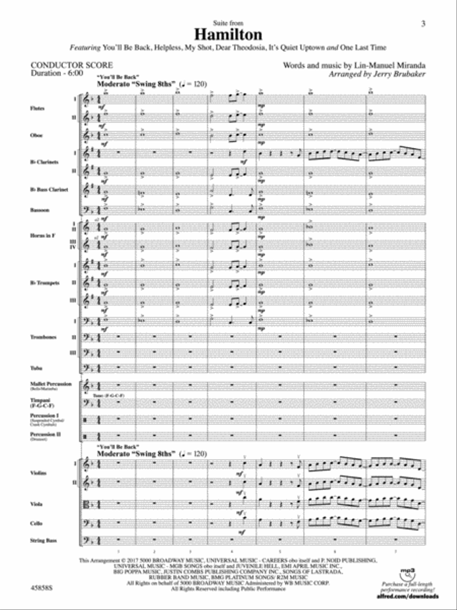 Hamilton, Suite from: Score Full Orchestra scores gallery preview page 3