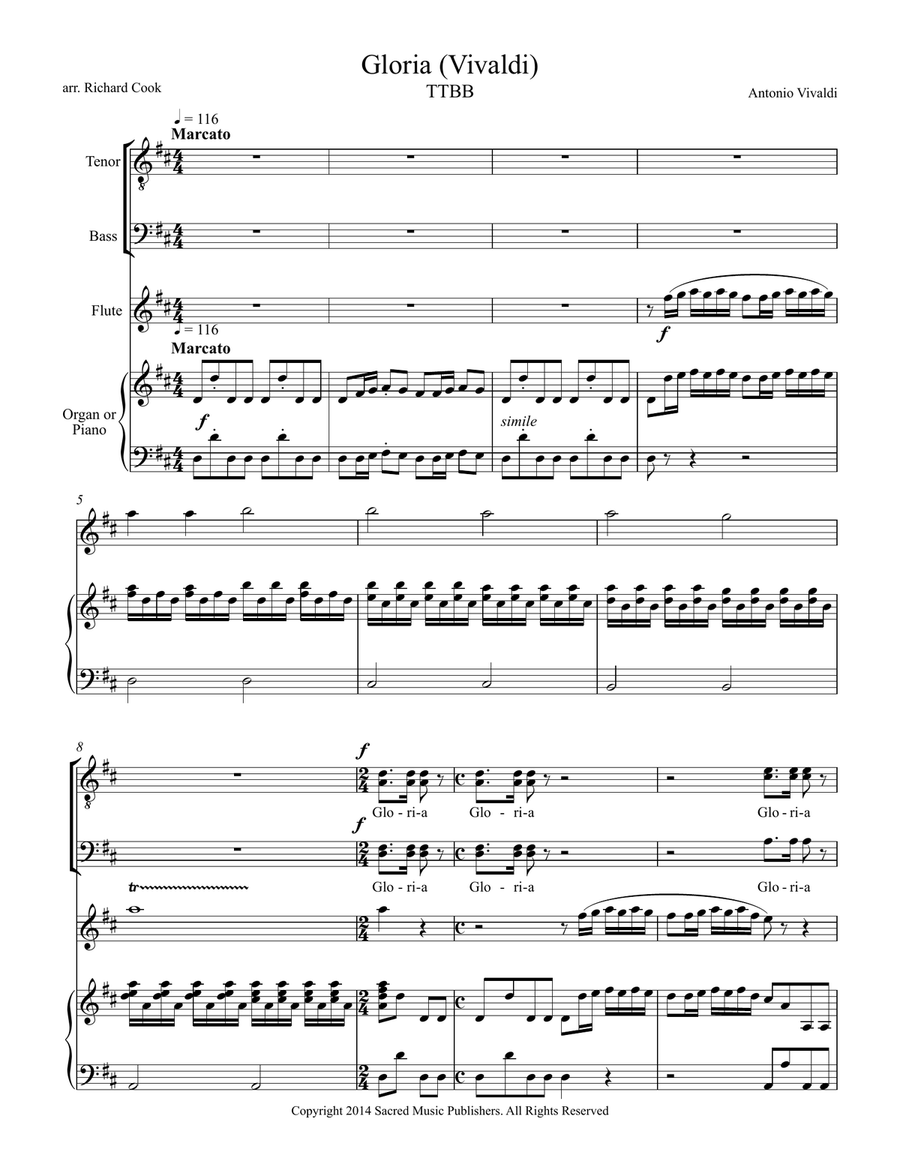 Gloria (Vivaldi) Gloria In Excelsis Deo TTBB scores gallery preview page 2