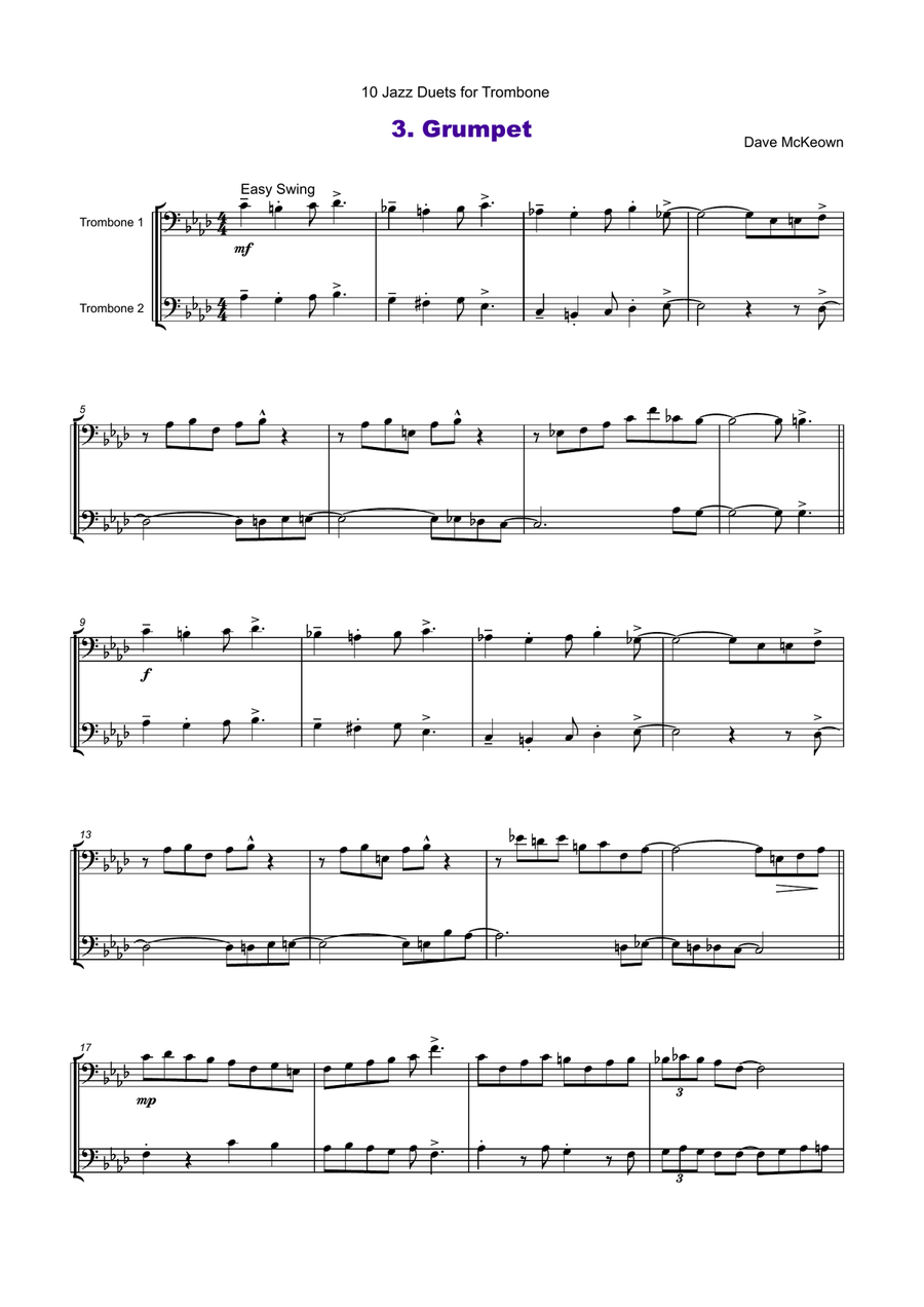 10 Jazz Duets for Trombone Trombone Duet scores gallery preview page 5