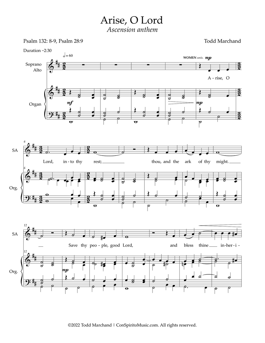 Arise, O Lord (Ascension anthem) — SAB voices, organ image number null