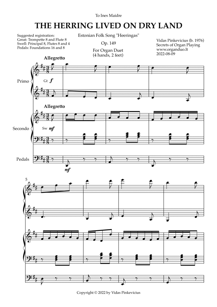 The Herring Lived on Dry Land, Op. 149 (Organ Duet) by Vidas Pinkevicius (2022) Organ Solo scores gallery preview page 1