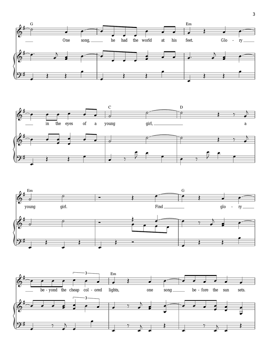 One Song Glory (from Rent) Piano, Vocal scores gallery preview page 3