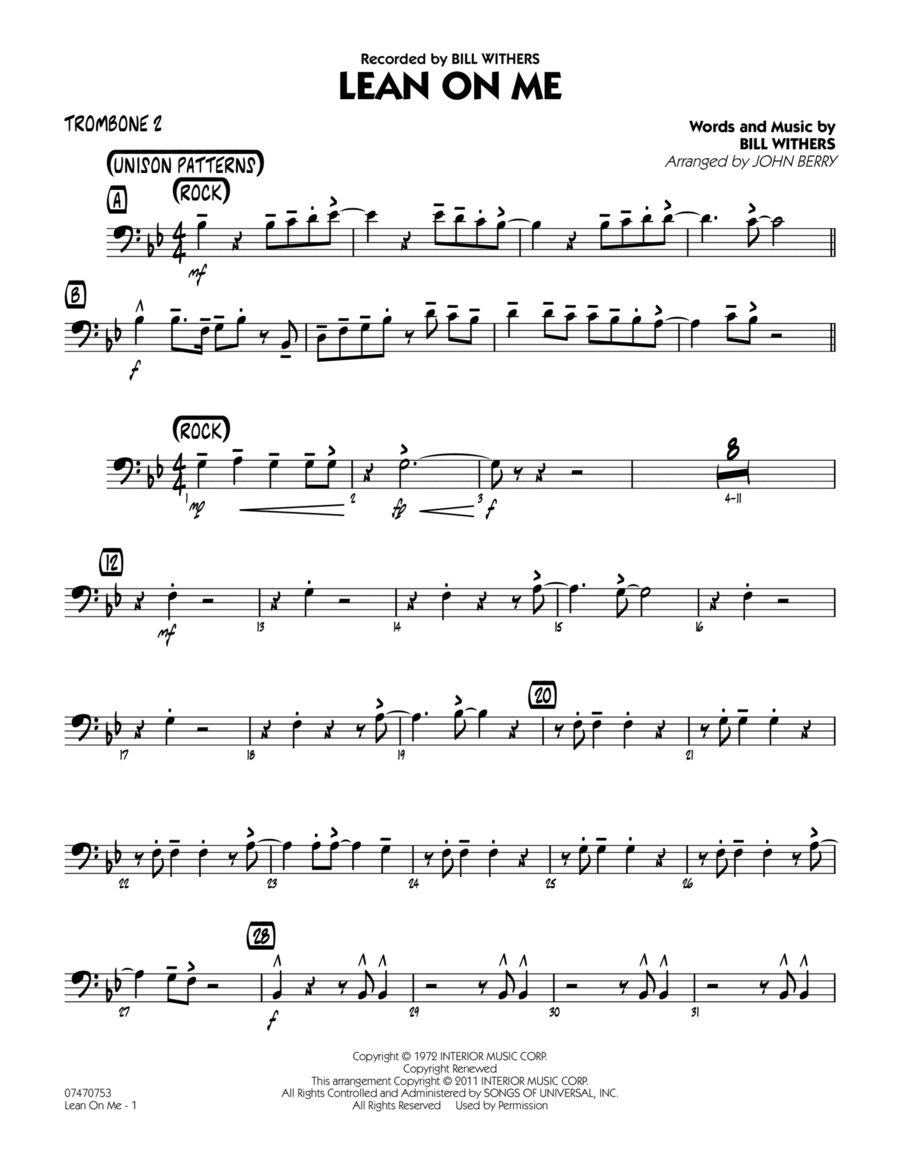 Lean On Me - Trombone 2 Jazz Ensemble scores gallery preview page 1
