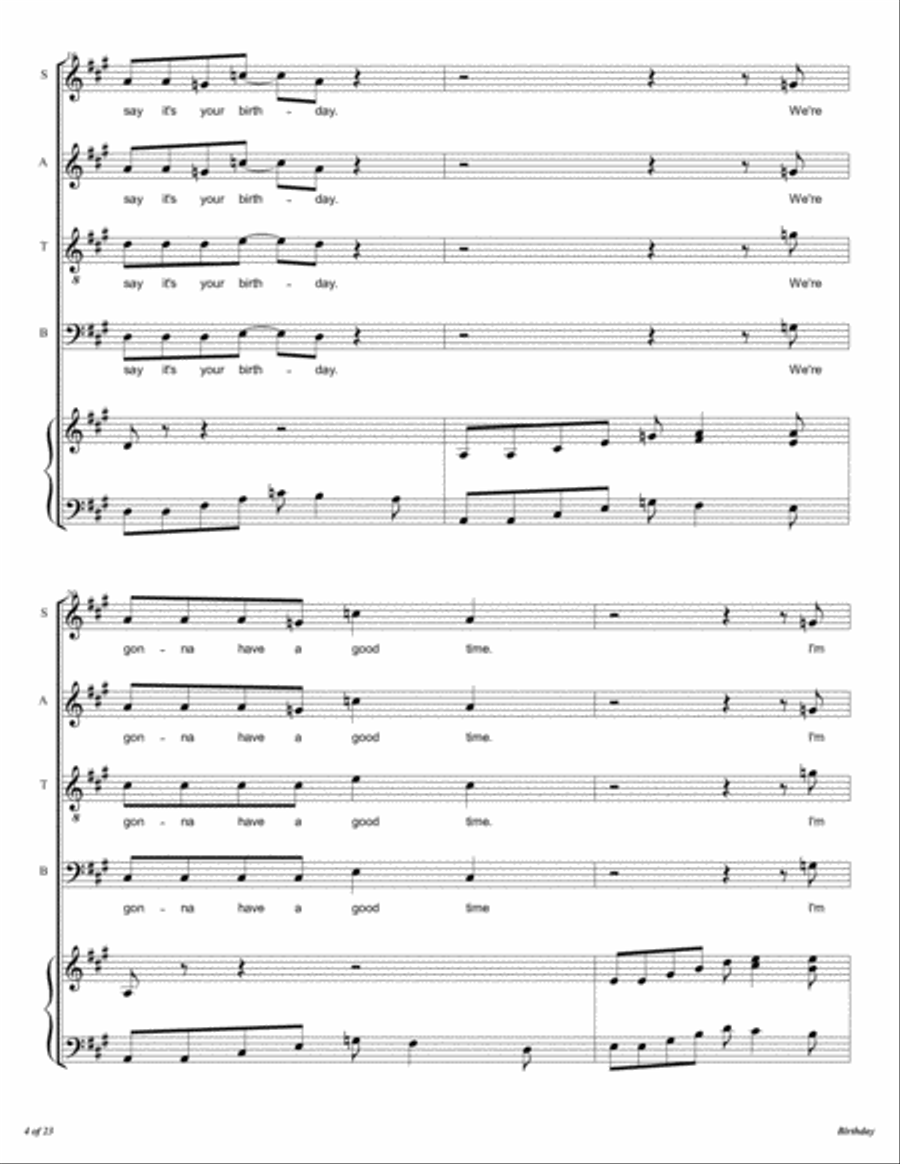 Birthday Birthday 4-Part scores gallery preview page 5