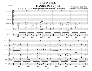TACO BELL CANON IN D# (Eb) - Saxophone Quartet (SATB) with optional Bass and Drums - Bossa Nova