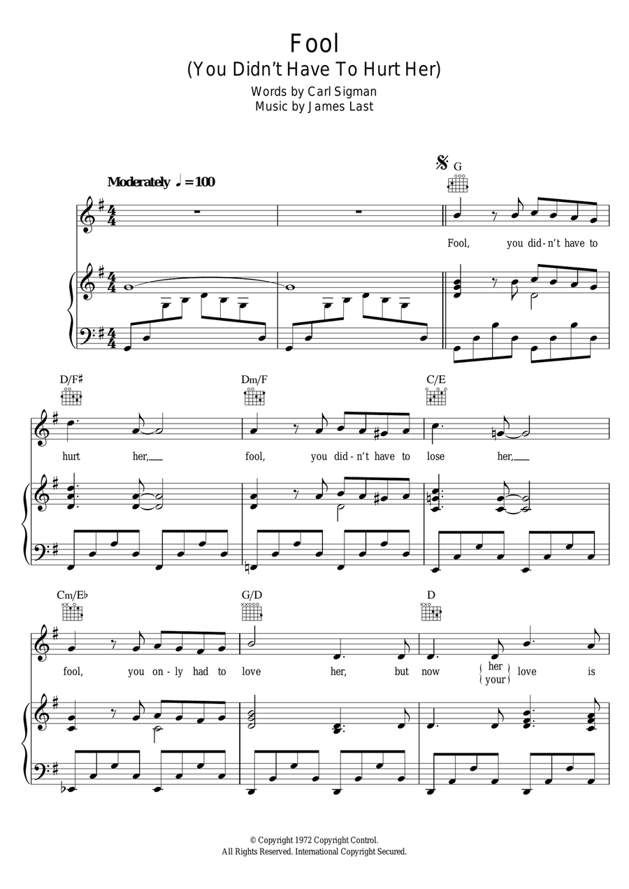 Fool (You Didn't Have To Hurt Her) Piano, Vocal scores gallery preview page 1
