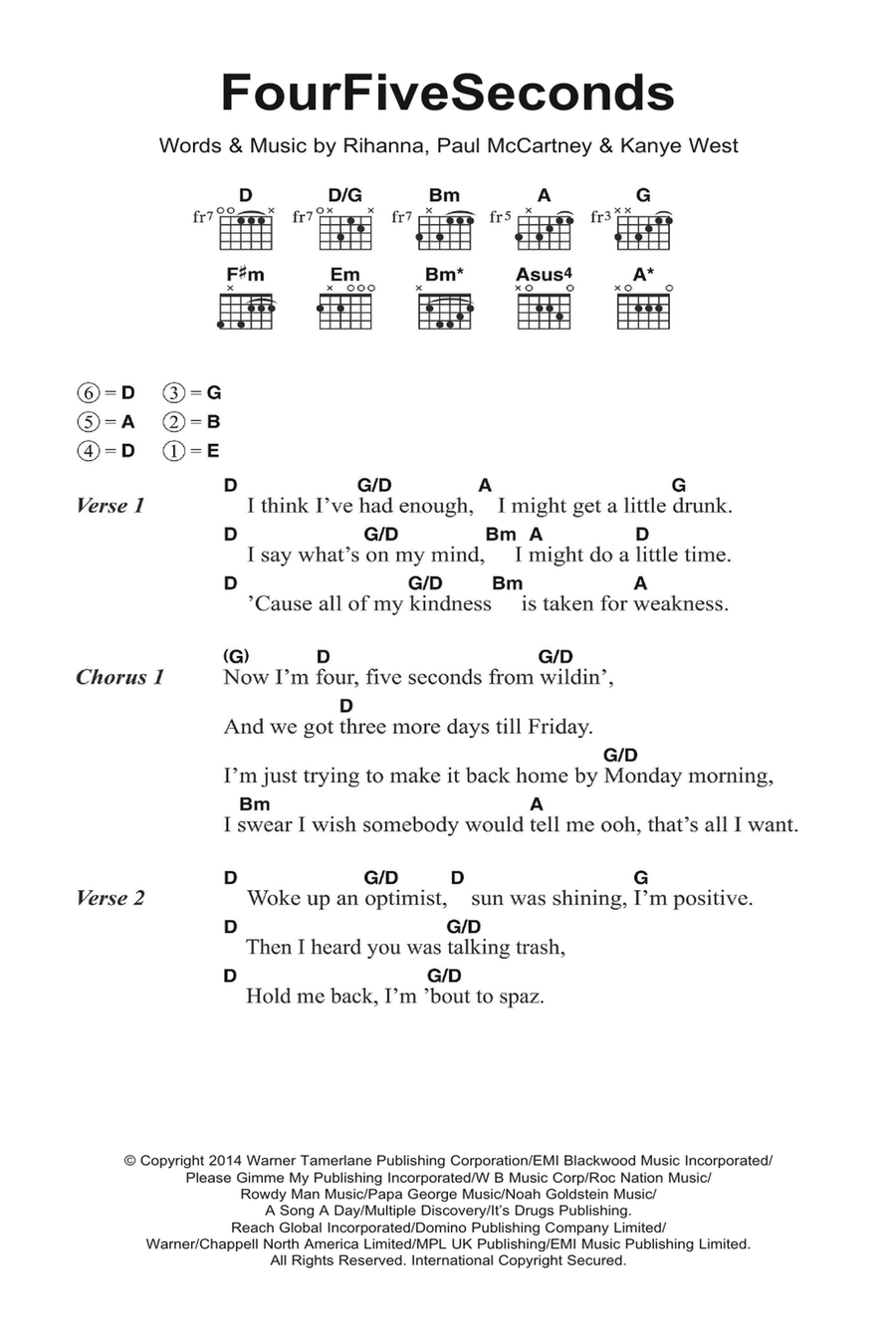 FourFiveSeconds (featuring Kanye West and Paul McCartney) Acoustic Guitar scores gallery preview page 1