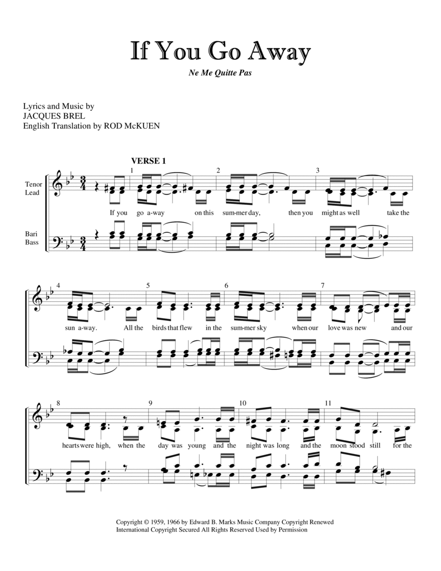 If You Go Away 4-Part scores gallery preview page 1