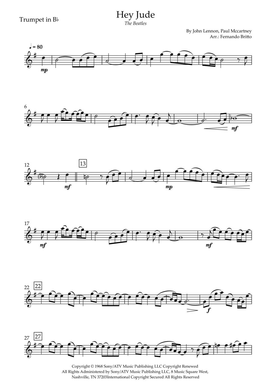 Hey Jude Hey Jude Trumpet Solo scores gallery preview page 1