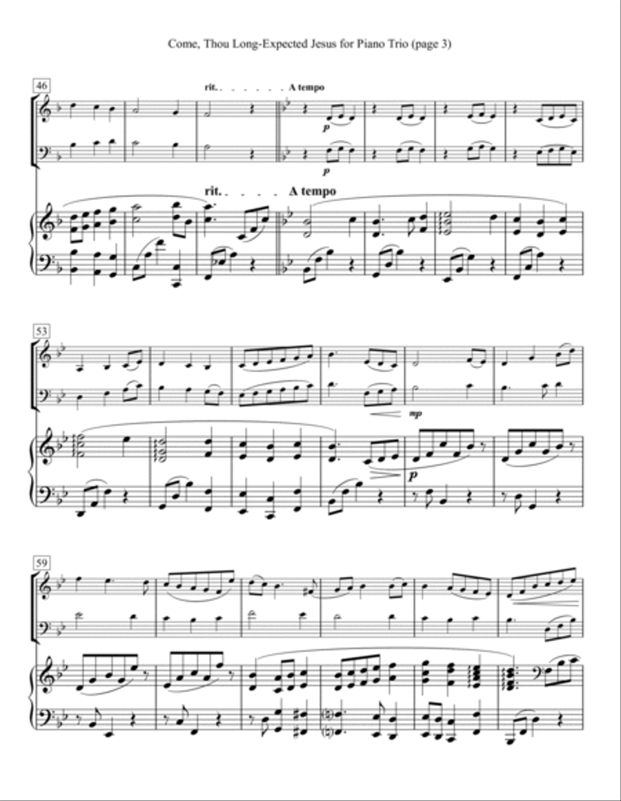 Come, Thou Long-Expected Jesus for Piano Trio Come, Thou Long-Expected Jesus for Piano Trio Piano Trio scores gallery preview page 3