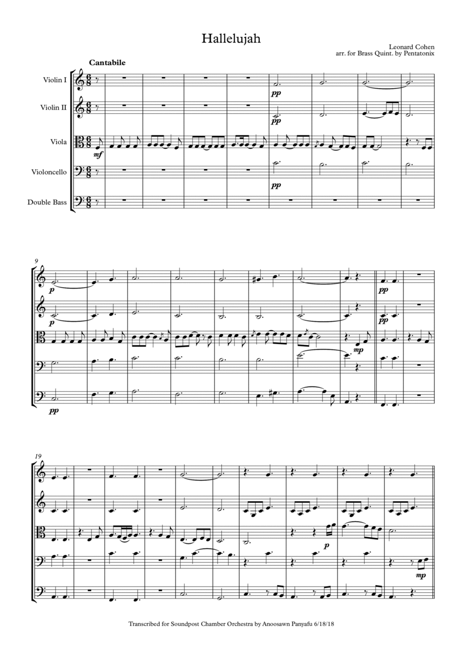 Hallelujah String Quintet scores gallery preview page 1