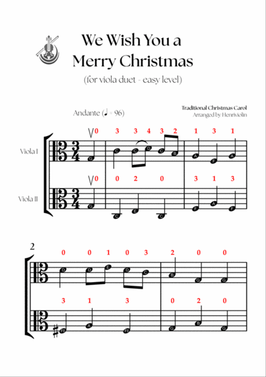 We Wish You a Merry Christmas (VIOLA DUET - EASY LEVEL) String Duet scores gallery preview page 2