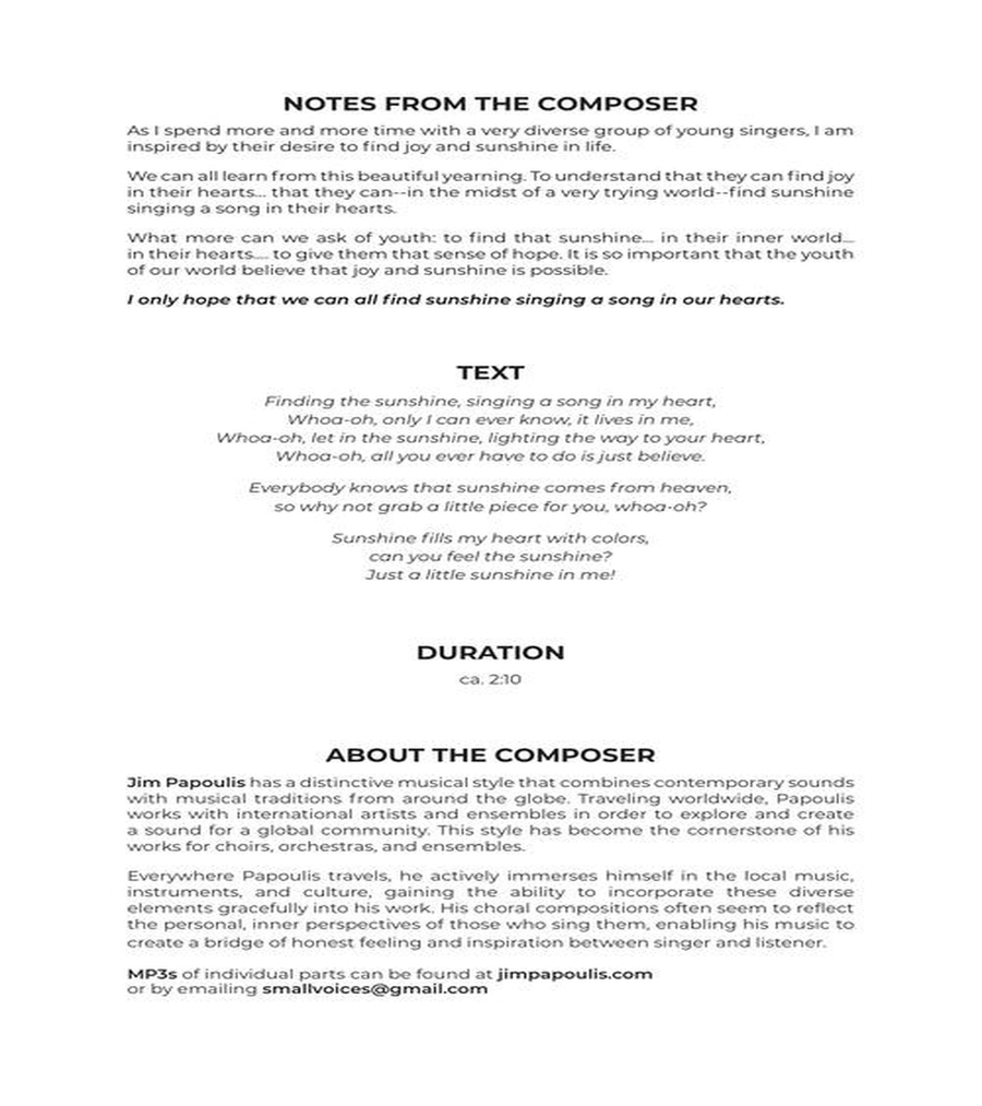 Finding the Sunshine Unison Choir scores gallery preview page 3