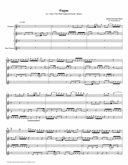 Fugue 01 from Well-Tempered Clavier, Book 1 (Clarinet Quartet) image number null