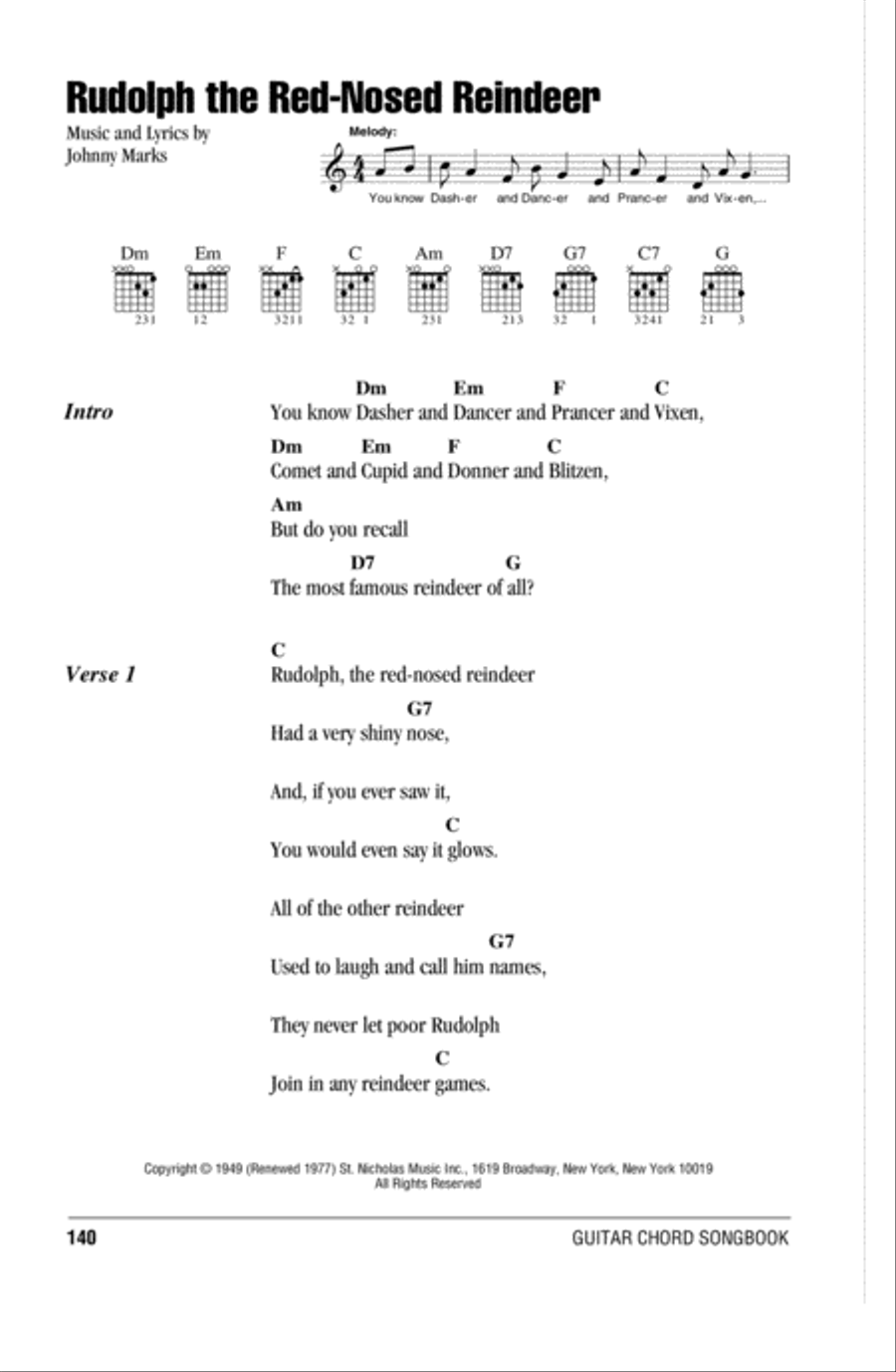 Rudolph The Red-Nosed Reindeer Easy Guitar scores gallery preview page 1