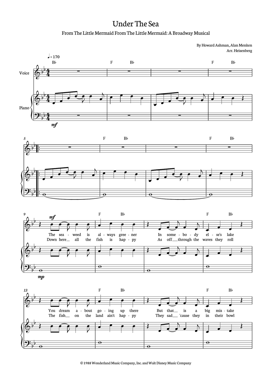 Under The Sea Piano, Vocal scores gallery preview page 1