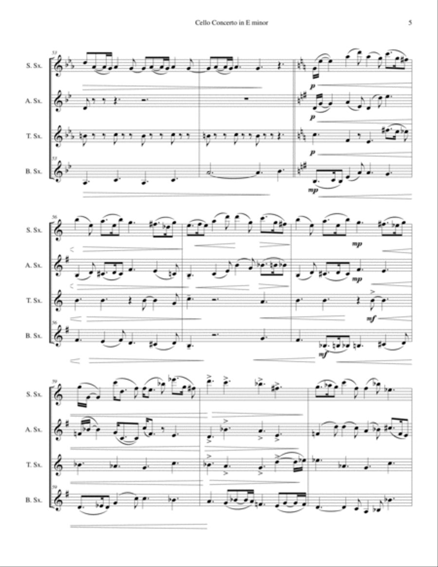 Elgar - Cello Concerto - Saxophone Quartet Woodwind Quartet scores gallery preview page 5
