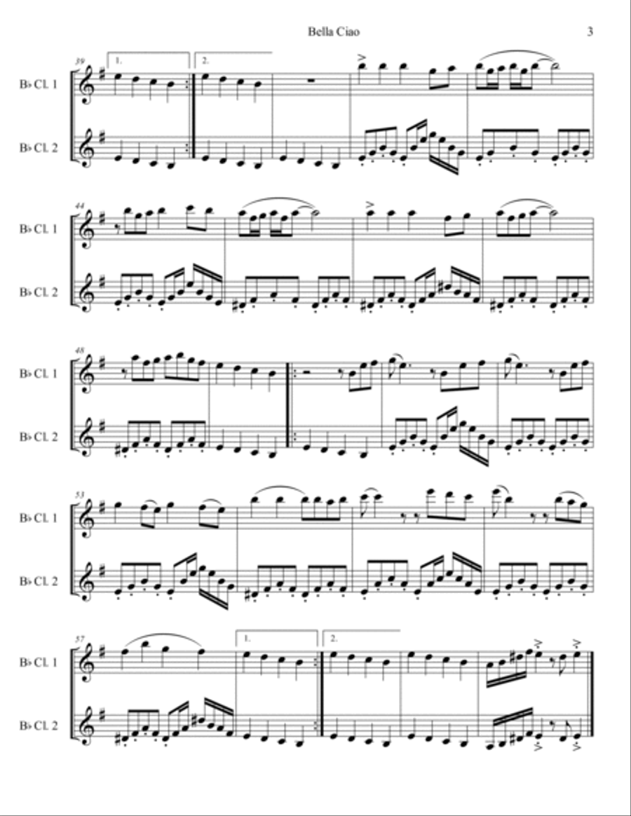 Bella Ciao Clarinet Duet scores gallery preview page 4
