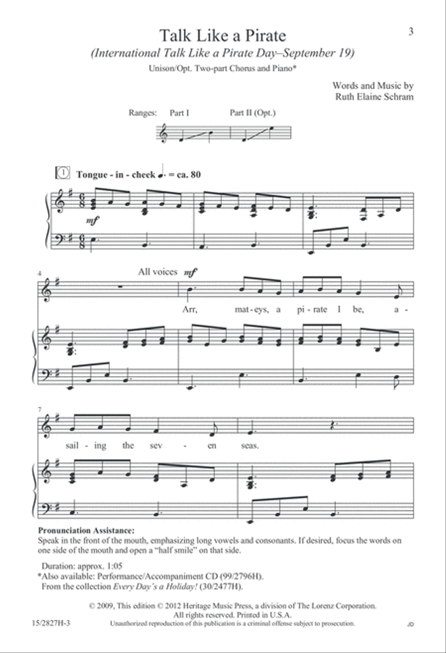 Talk Like a Pirate Unison Choir scores gallery preview page 4