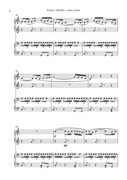 Ravel - BOLERO - 1 piano 4 hands, score and parts image number null