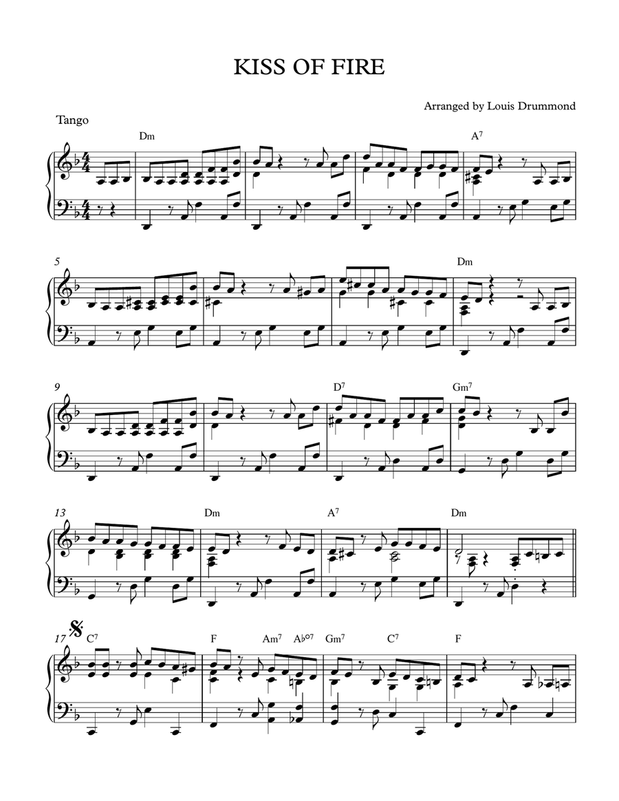 Kiss Of Fire Piano Solo scores gallery preview page 1