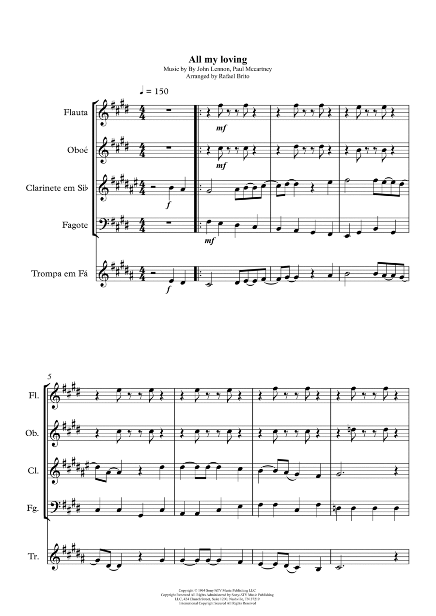 All My Loving Woodwind Quintet scores gallery preview page 1