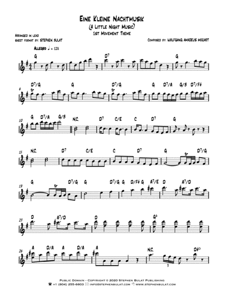 Eine Kleine Nachtmusik (Mozart) - Lead sheet in original key of G