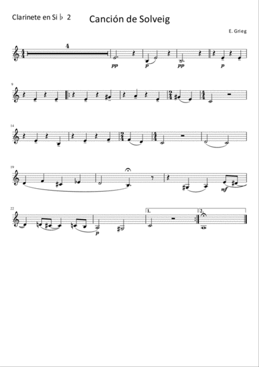 Solveig Song (easy 3 Clarinets arrangement) Woodwind Trio scores gallery preview page 4