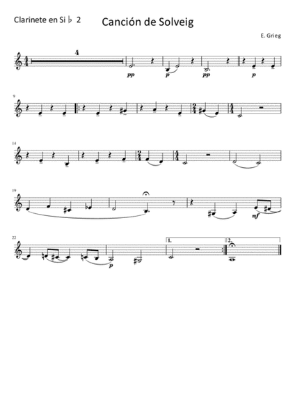 Solveig Song (easy 3 Clarinets arrangement) image number null