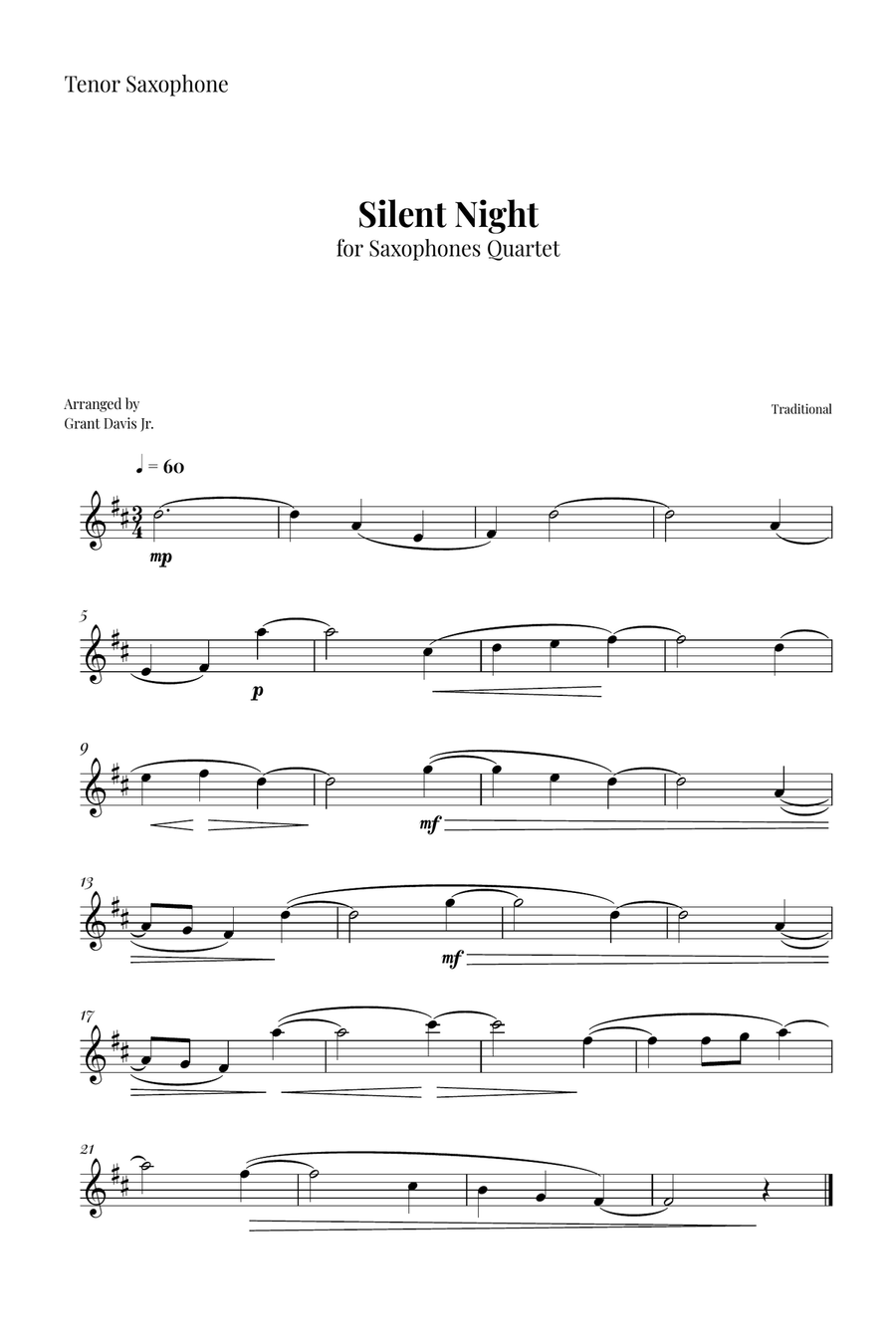 Silent Night Saxophone Quartet scores gallery preview page 6