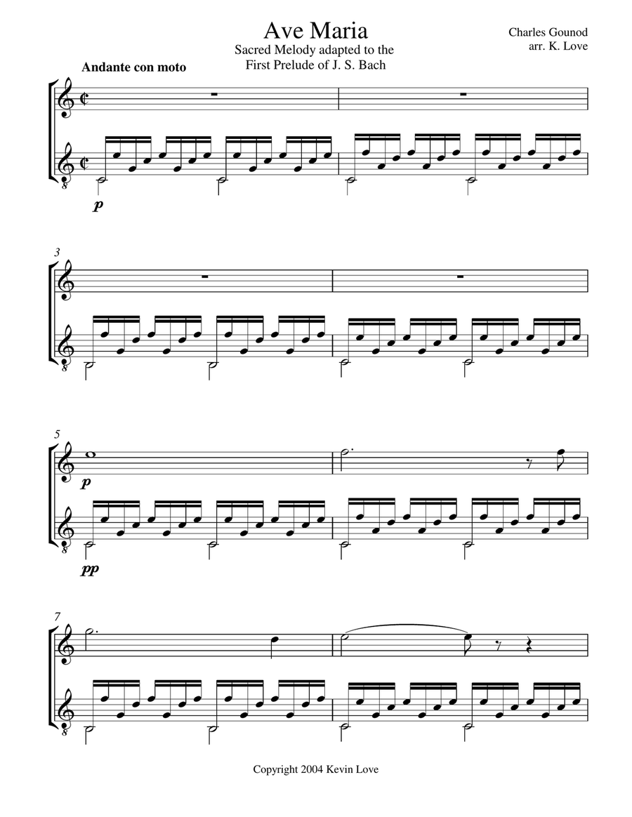 Ave Maria (Violin and Guitar) - Score and Parts String Duet scores gallery preview page 1