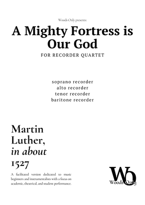 A Mighty Fortress is Our God by Luther for Recorder Quartet
