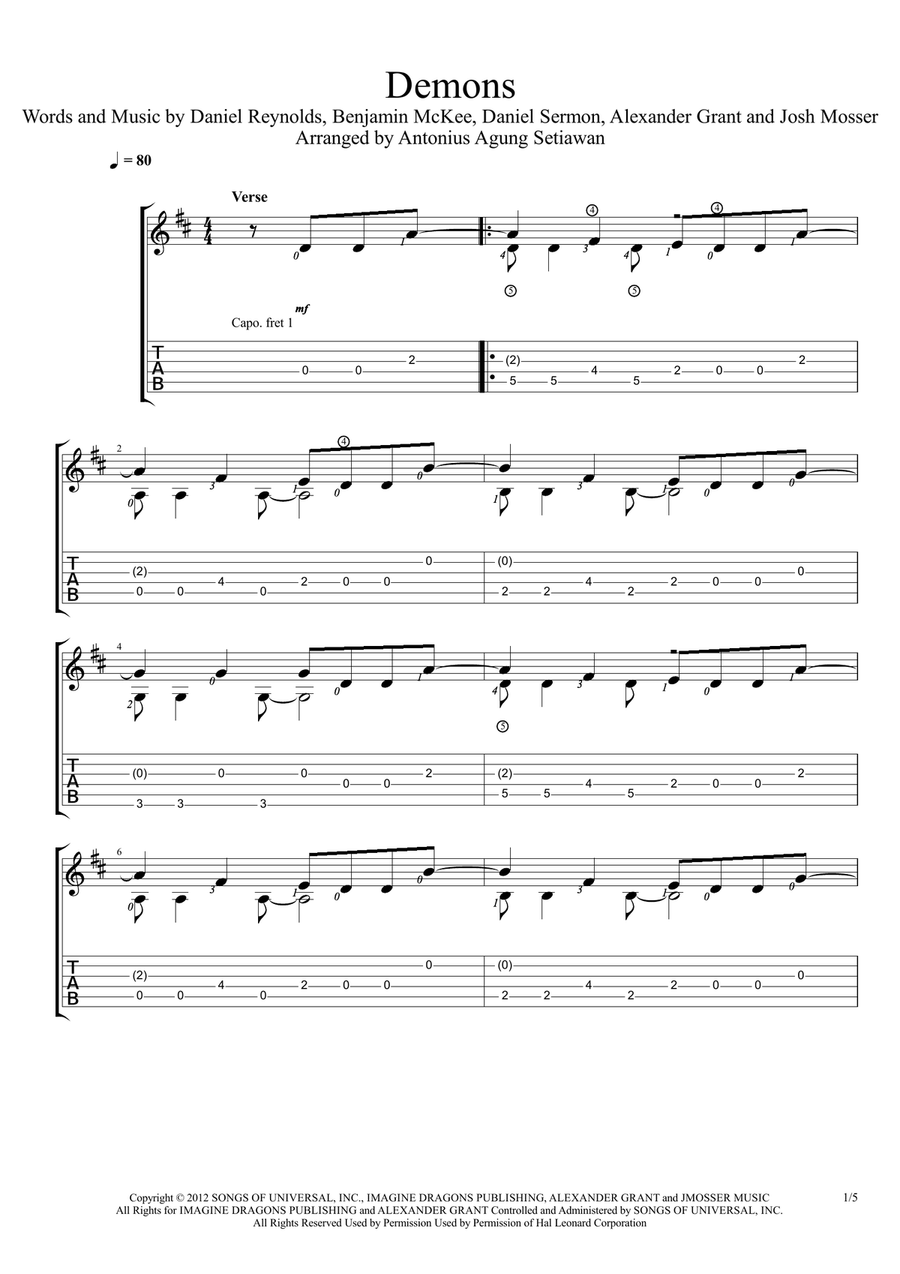 Demons Guitar Solo scores gallery preview page 1