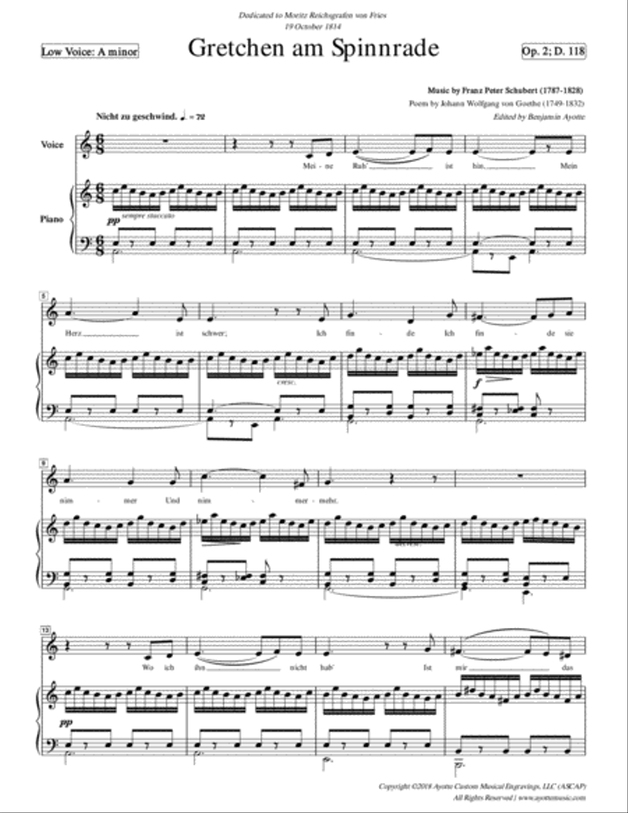 Schubert - gretchen am Spinnrade - Low Voice in A minor Alto Voice scores gallery preview page 1