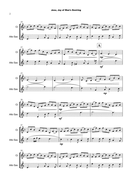 Jesu Joy of Man's Desiring, J S Bach, Clarinet and Alto Saxophone Duet image number null