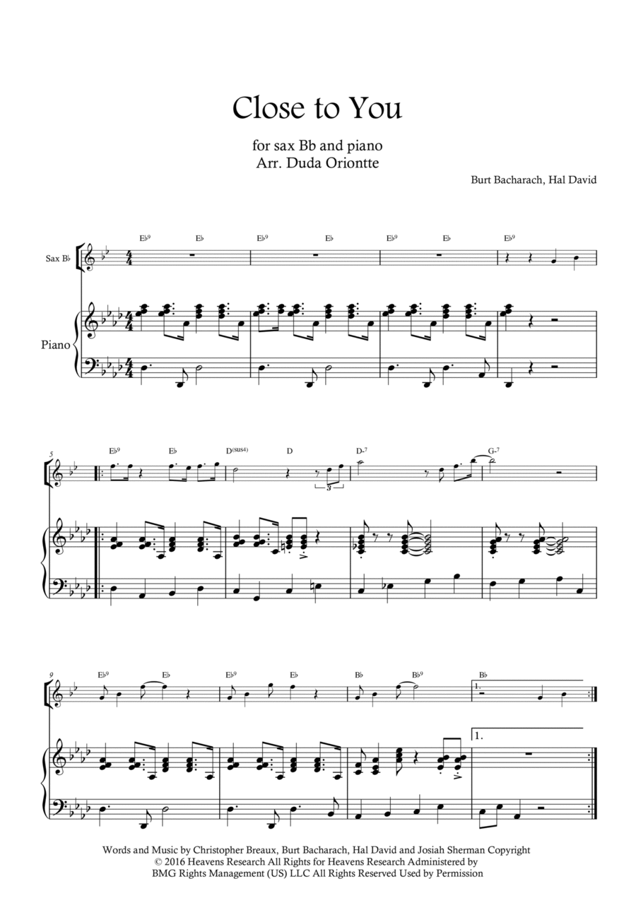 Close To You Close To You Tenor Saxophone scores gallery preview page 1