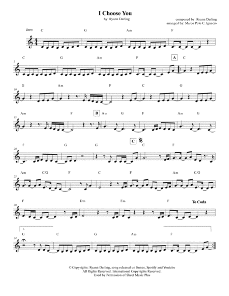 I Choose You Piano scores gallery preview page 1