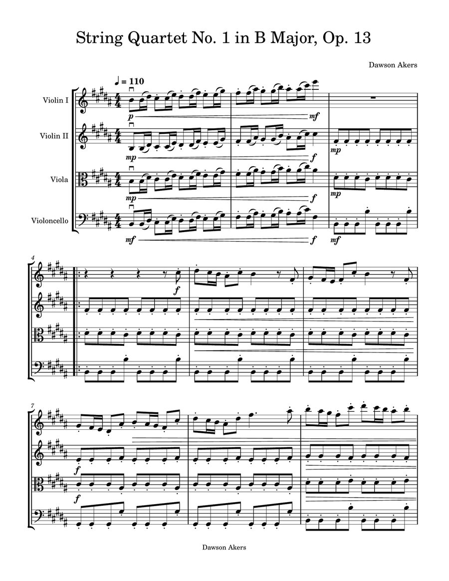 String Quartet No. 1 in B Major, Op. 13 String Quartet scores gallery preview page 1