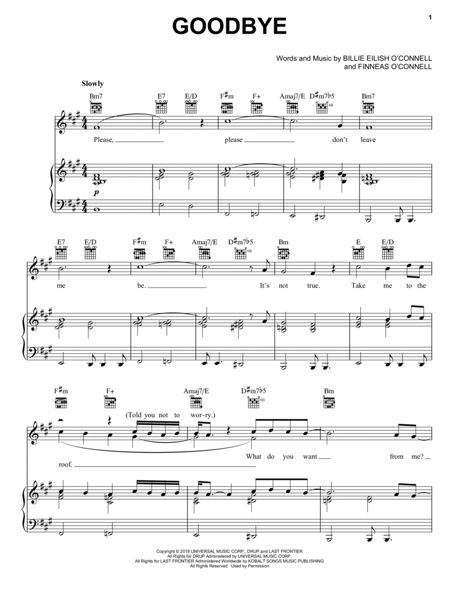 goodbye goodbye Piano, Vocal, Guitar scores gallery preview page 1