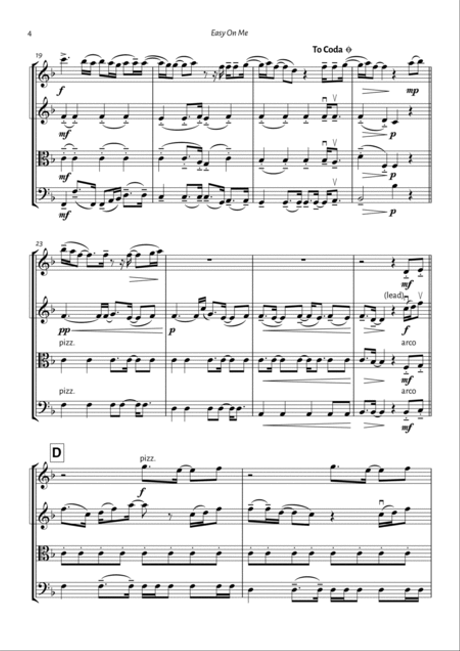 Easy On Me String Quartet scores gallery preview page 4