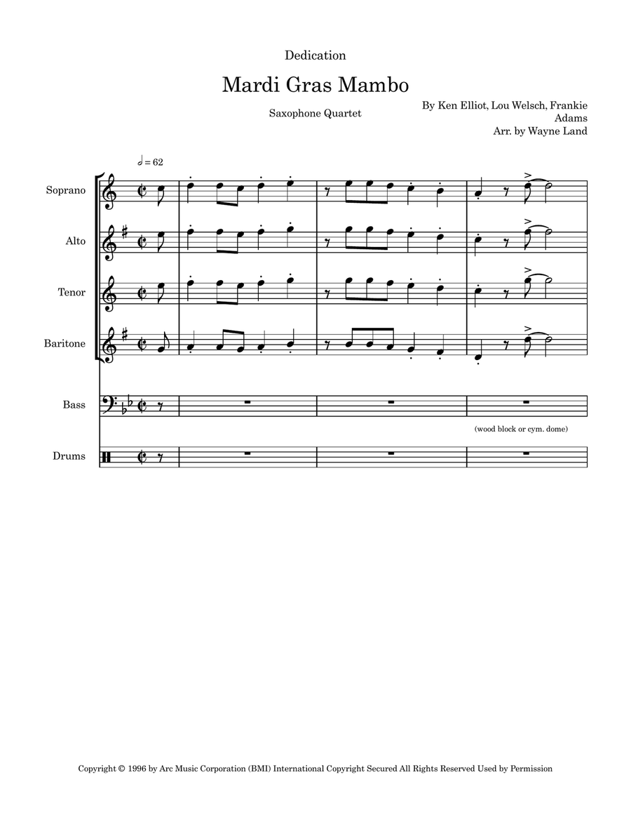 Mardi Gras Mambo Saxophone Quartet scores gallery preview page 2