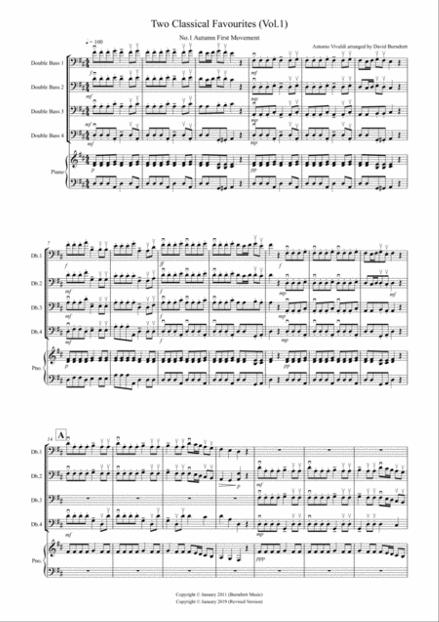 2 Classical Favourites for Double Bass Quartet (volume one) Double Bass scores gallery preview page 1