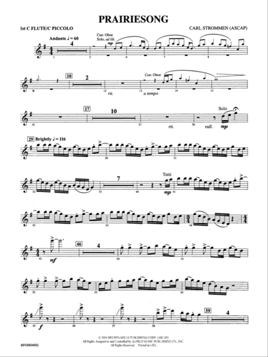 Prairiesong: Flute Full Orchestra scores gallery preview page 1