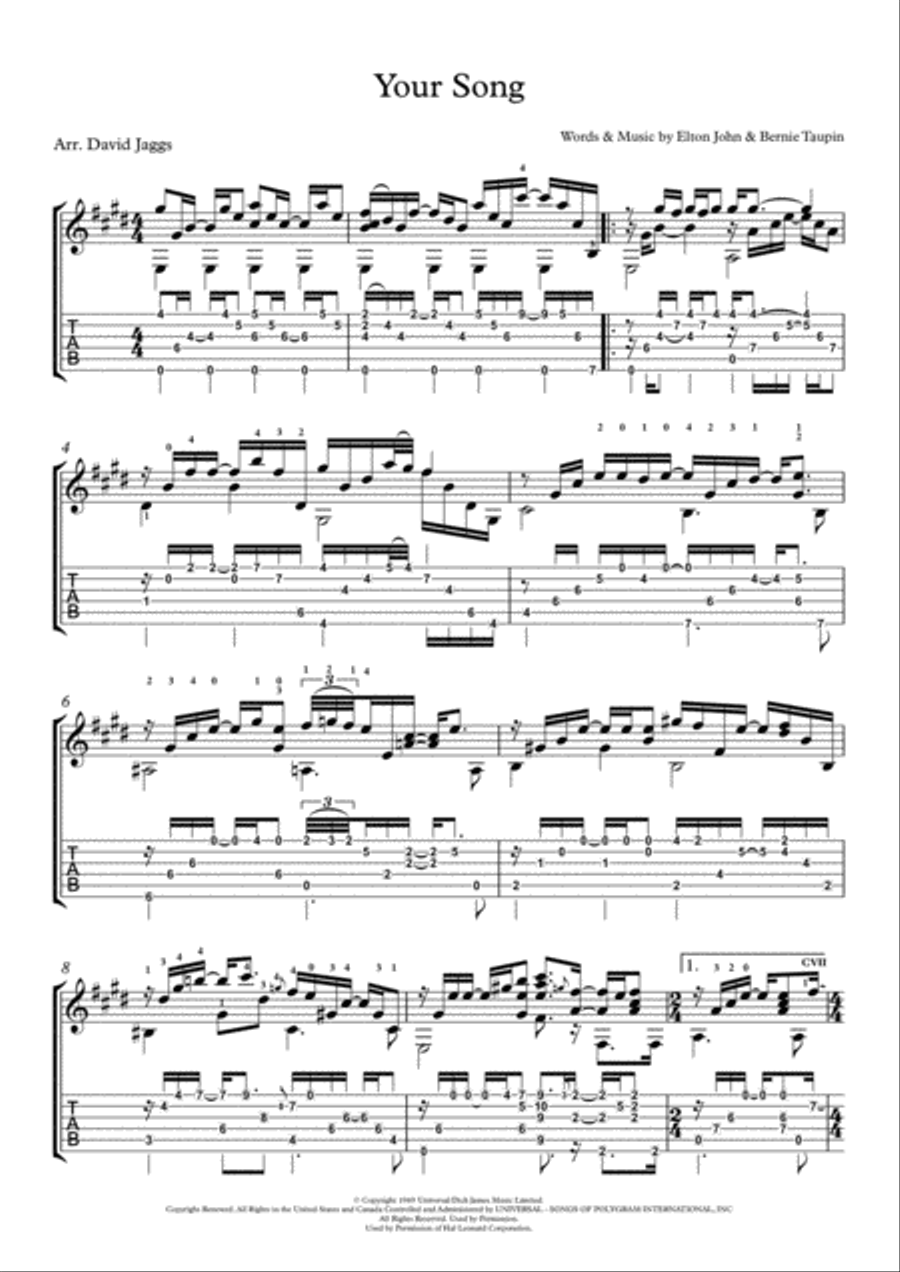 Your Song Electric Guitar scores gallery preview page 1
