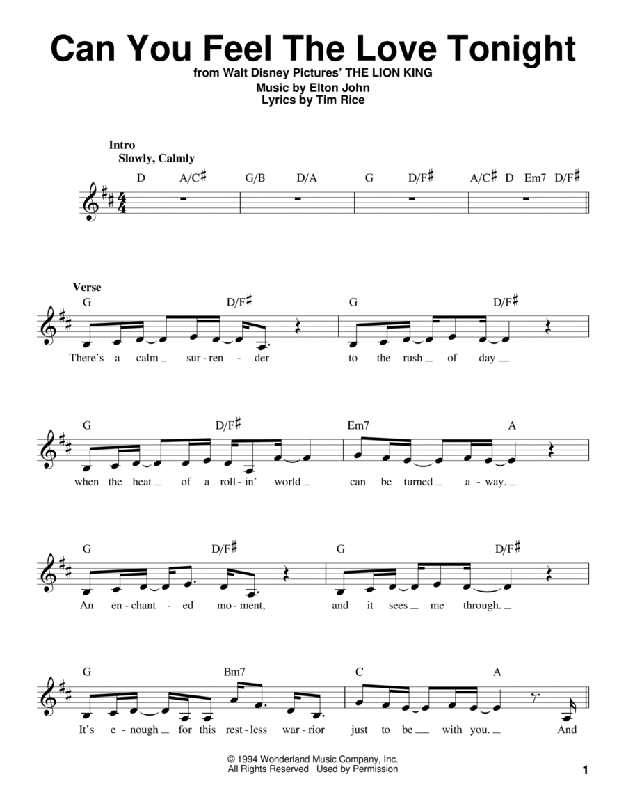 Can You Feel The Love Tonight (from The Lion King) Voice scores gallery preview page 1