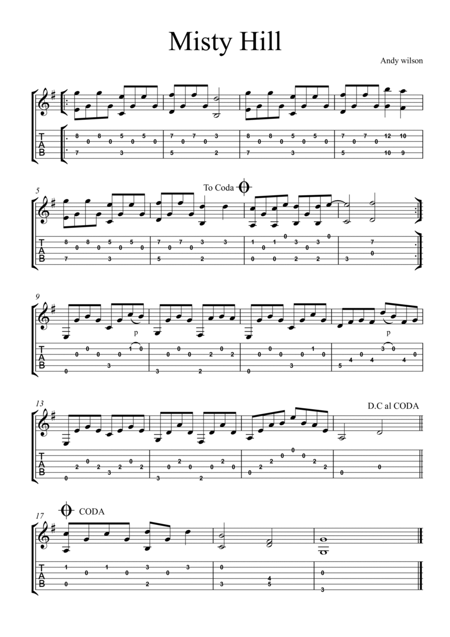 Misty Hill Guitar Tablature scores gallery preview page 1