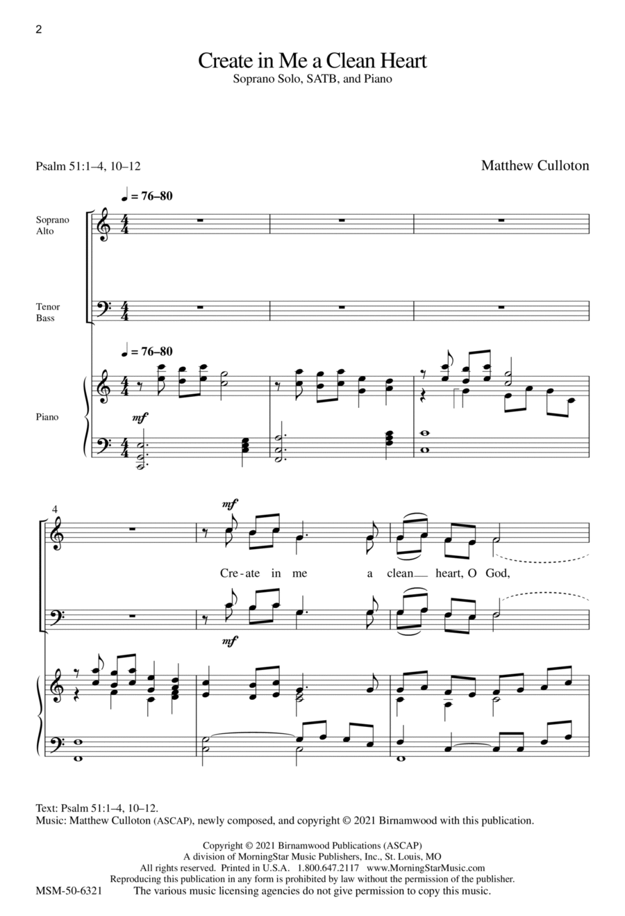 Create in Me a Clean Heart 4-Part scores gallery preview page 1