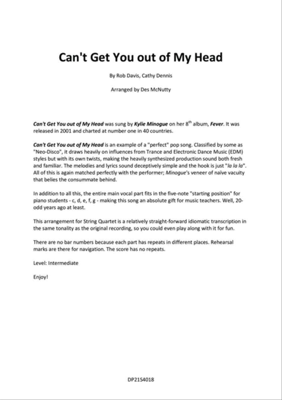 Can't Get You Out Of My Head String Quartet scores gallery preview page 3